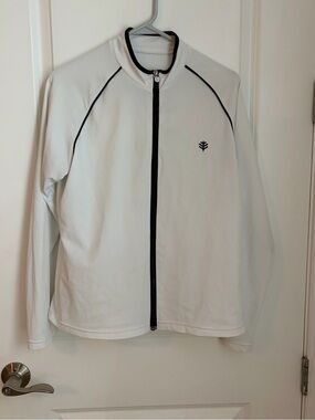 Coolibar White Lightweight Full-Zip Jacket with Black Trim